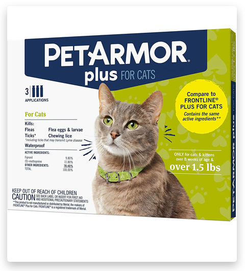 PETARMOR Plus Flea & Tick Prevention for Cats with Fipronil, 3 COUNT