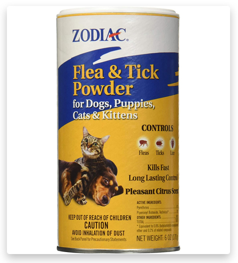 Zodiac Polvere antipulci e zecche per cani, cuccioli, gatti e gattini