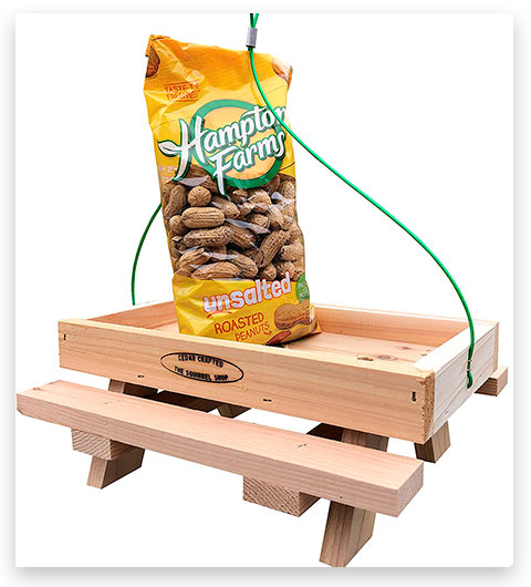 The Squirrel Shop Picnic Table Platform with Peanuts for Birds and Squirrels Feeder