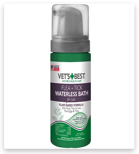 Vet's Best Flea and Tick Waterless Treatment Bath Foam for Cats