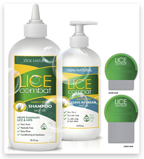 NatulabUSA Lice Treatment Kit - Shampoo, Repellent Leave-in Cream & Two Combs