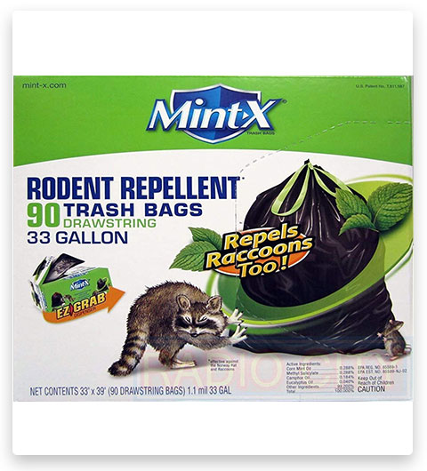 Sacco della spazzatura repellente per roditori in plastica Mint-X da 33 galloni con cordoncino