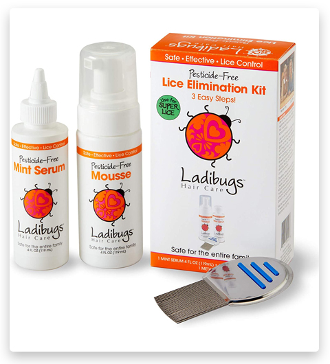 Kit de tratamiento de piojos Ladibugs One and Done - Eliminación en 3 pasos - Peine, Mousse, Suero