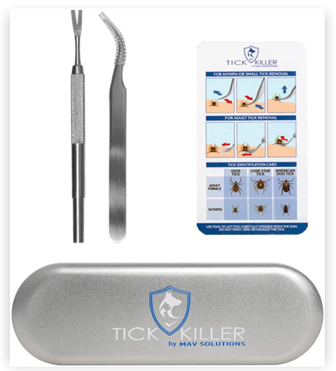 Tick Killer Platinum Tick Remover Tool, outil d'extraction des tiques en acier inoxydable et pince à épiler