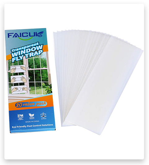 Faicuk 20-Pack Clear Window Fly Traps Sticky Fly Strip