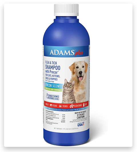 Adams Plus Champú para pulgas y garrapatas con Precor para perros y gatos