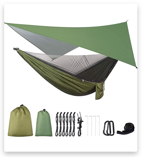 FIRINER Camping Hammock with Rain Fly Tarp and Mosquito Net