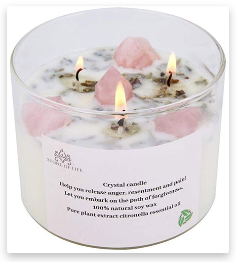 STONE OF LIFE Citronella Candle, Healing Crystal Candles, Sage Meditation Candles